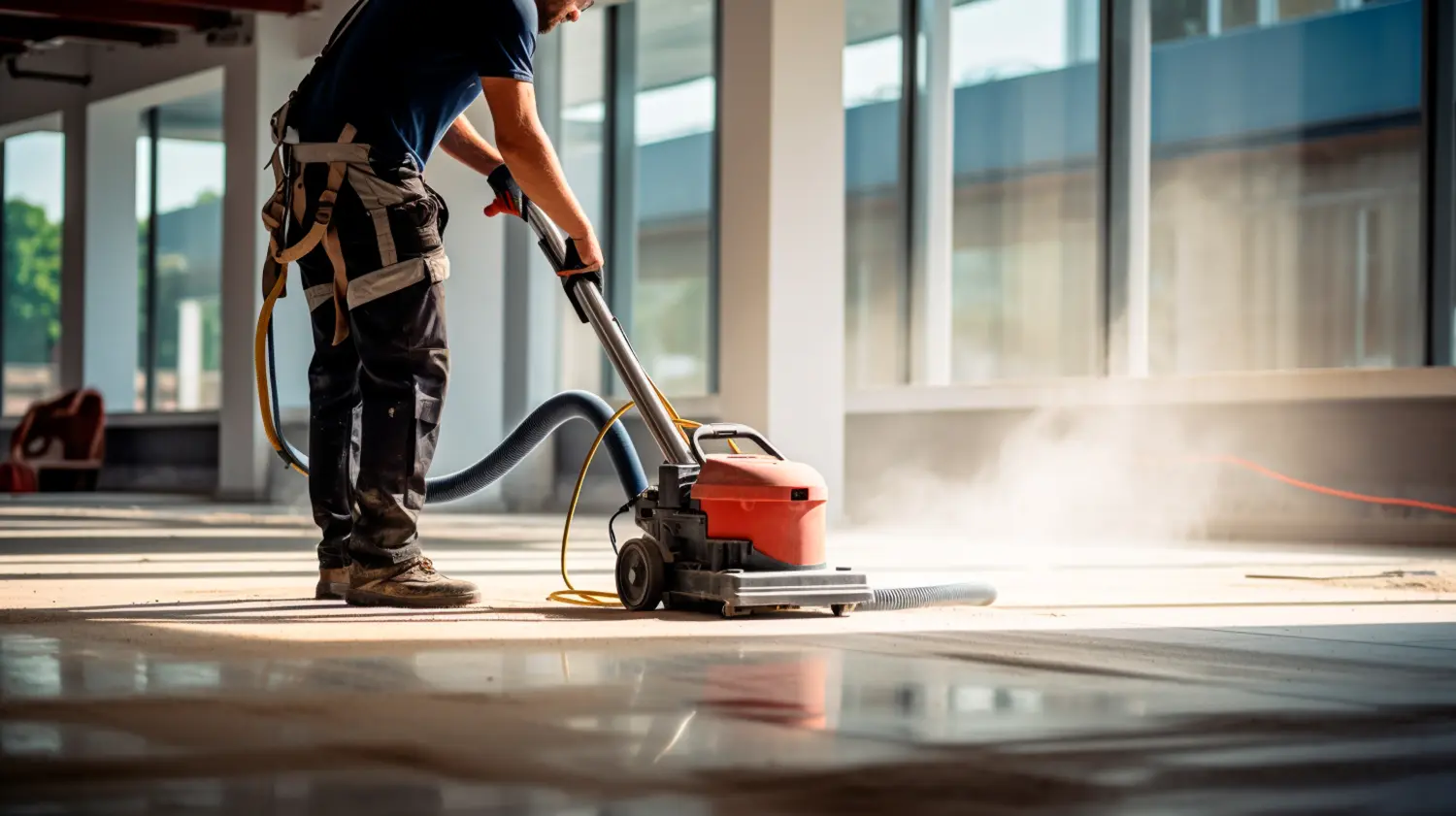 Arbeiter mit Schutzuniform, der auf einer Baustelle arbeitet